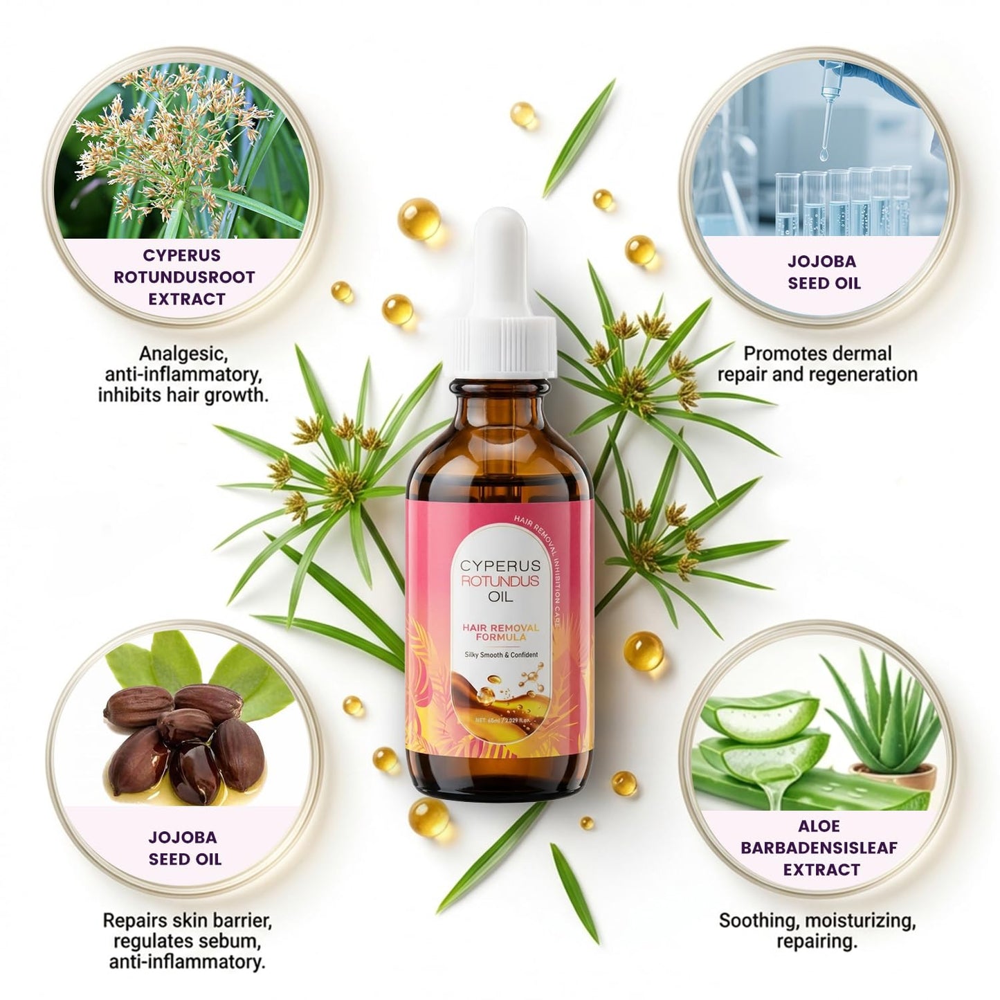 Cyperus Rotundus Oil - Natural Hair Removal Oil for Slow Growth | 60ml, Soothes Skin & Minimizes Pores