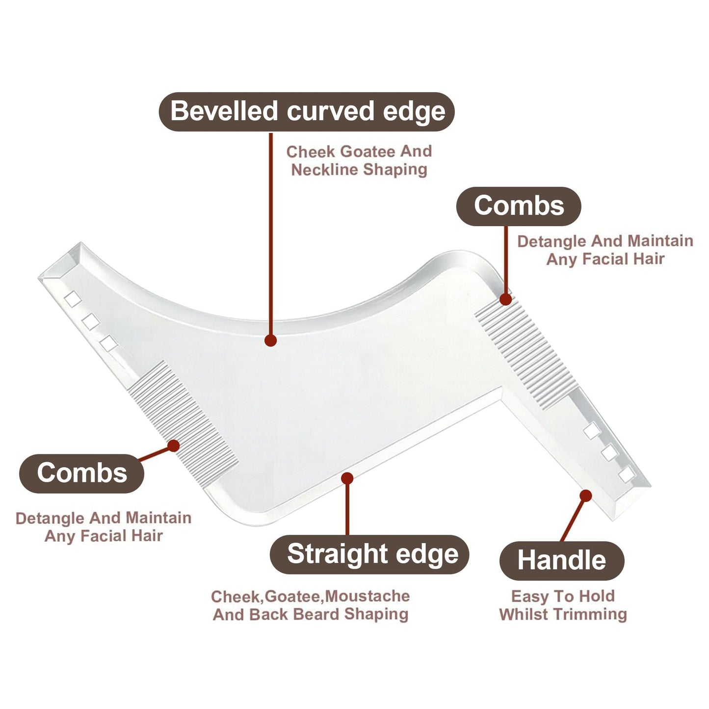 Beard Shaping and Styling Tool with Built-in Comb, Beard Lineup Template for Men, Ideal for Line Up and Edging with Trimmer or Razor, Grooming Guide for Jaw, Cheek, Neck Clear
