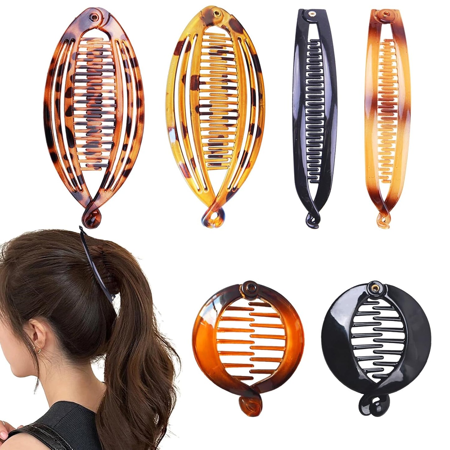 Banana Hair Clips - Vintage 6 Pcs Classic Fish Shape Ponytail Holders | Hair Accessories for Women