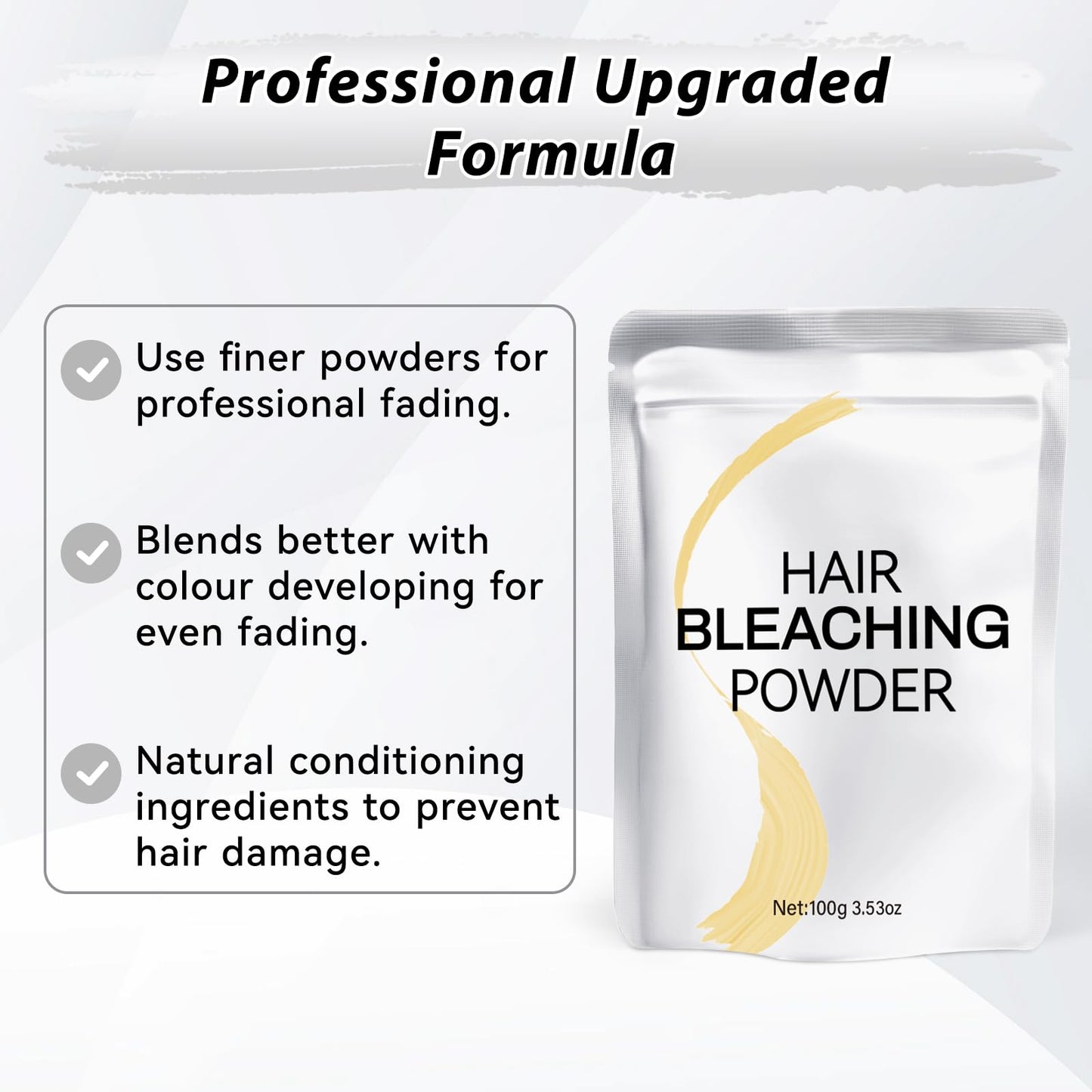 Hair Bleach Powder 100g/3.53oz, Professional Lightening Bleach for Hair, Strong & Gentle Bleach Powder for Hair, Lift Up to 8 Levels, Perfect for DIY Blonde Highlights & Lightening