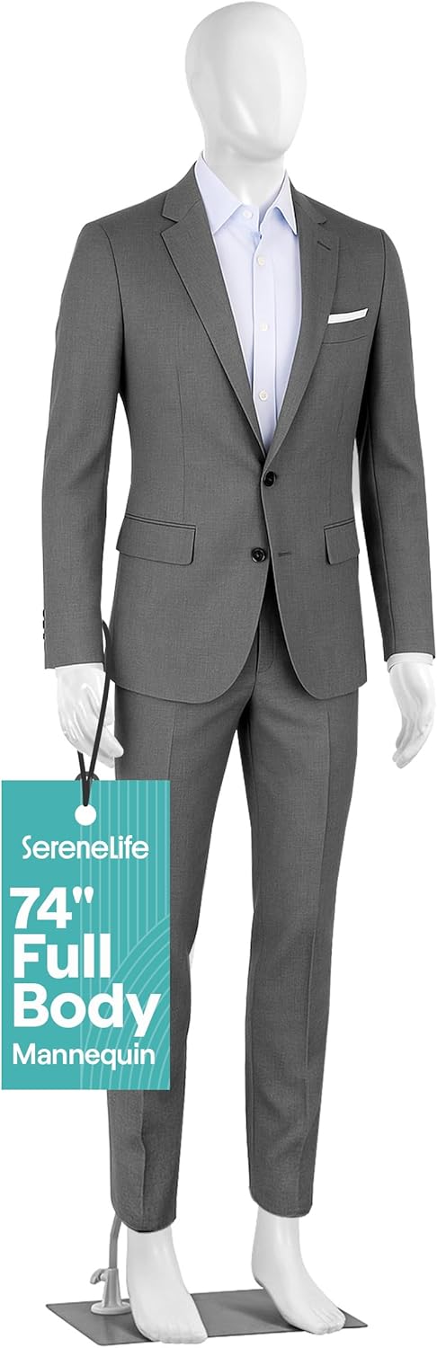SereneLife Male Mannequin - Full Body Dress Form with Adjustable Stand | 74" Height, Detachable Head & Hands