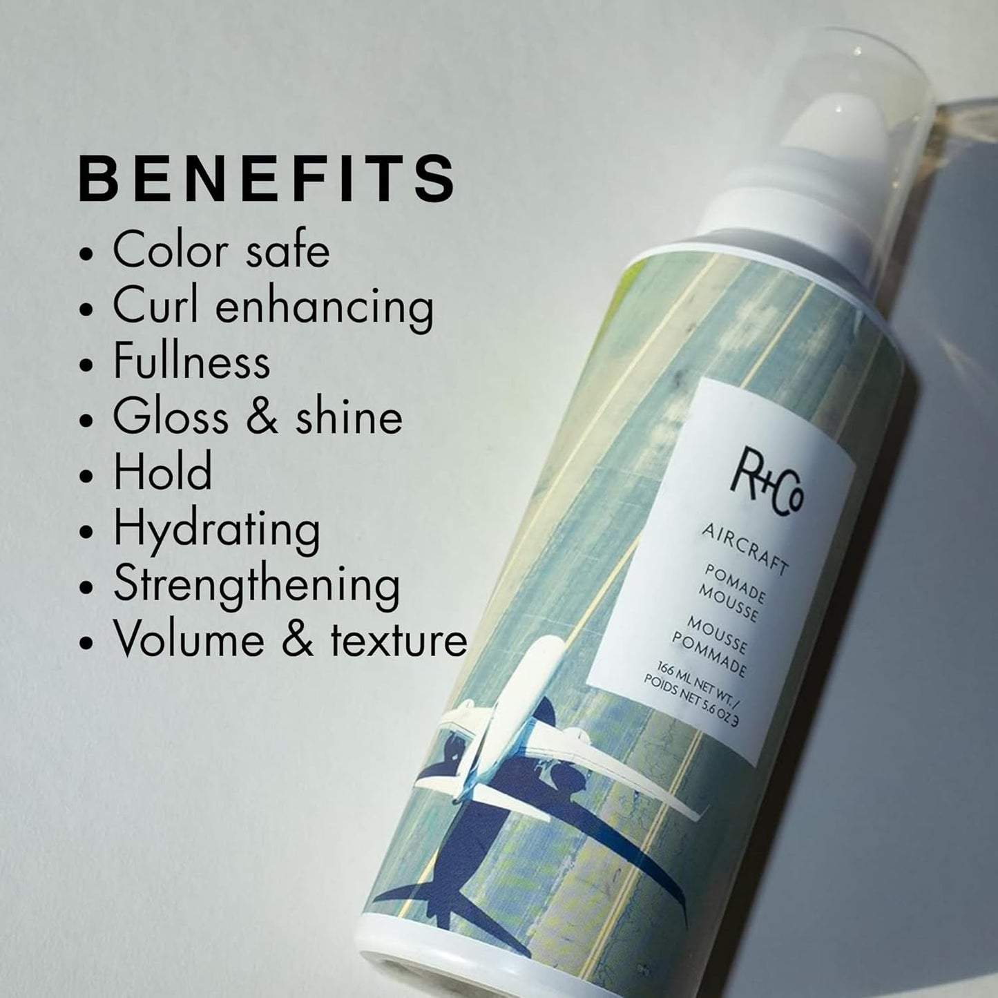 R+Co Aircraft Pomade Mousse - Lightweight Styling Foam for Texture & Volume | Vegan, 5.6oz