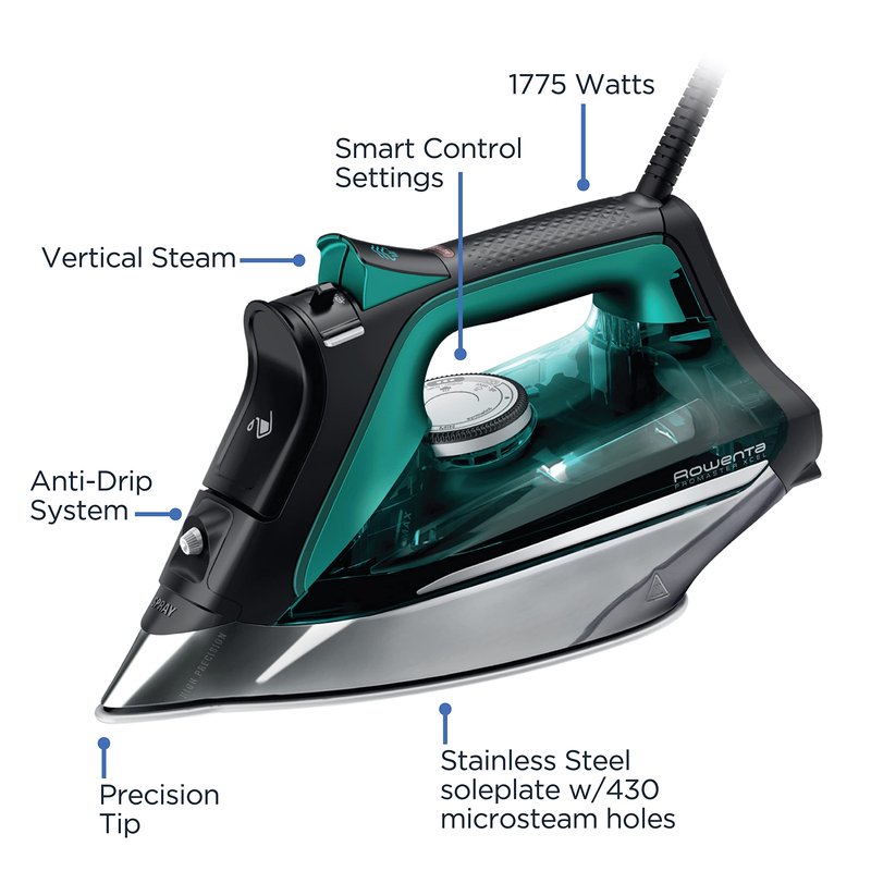 Rowenta Pro Master Stainless Steel Soleplate Steam Iron for Clothes, Anti-Drip Protection, 210 g/min, 400 Microsteam Holes, 1775 Watts Iron Steamer for Clothes, Powerful Steam DW8360