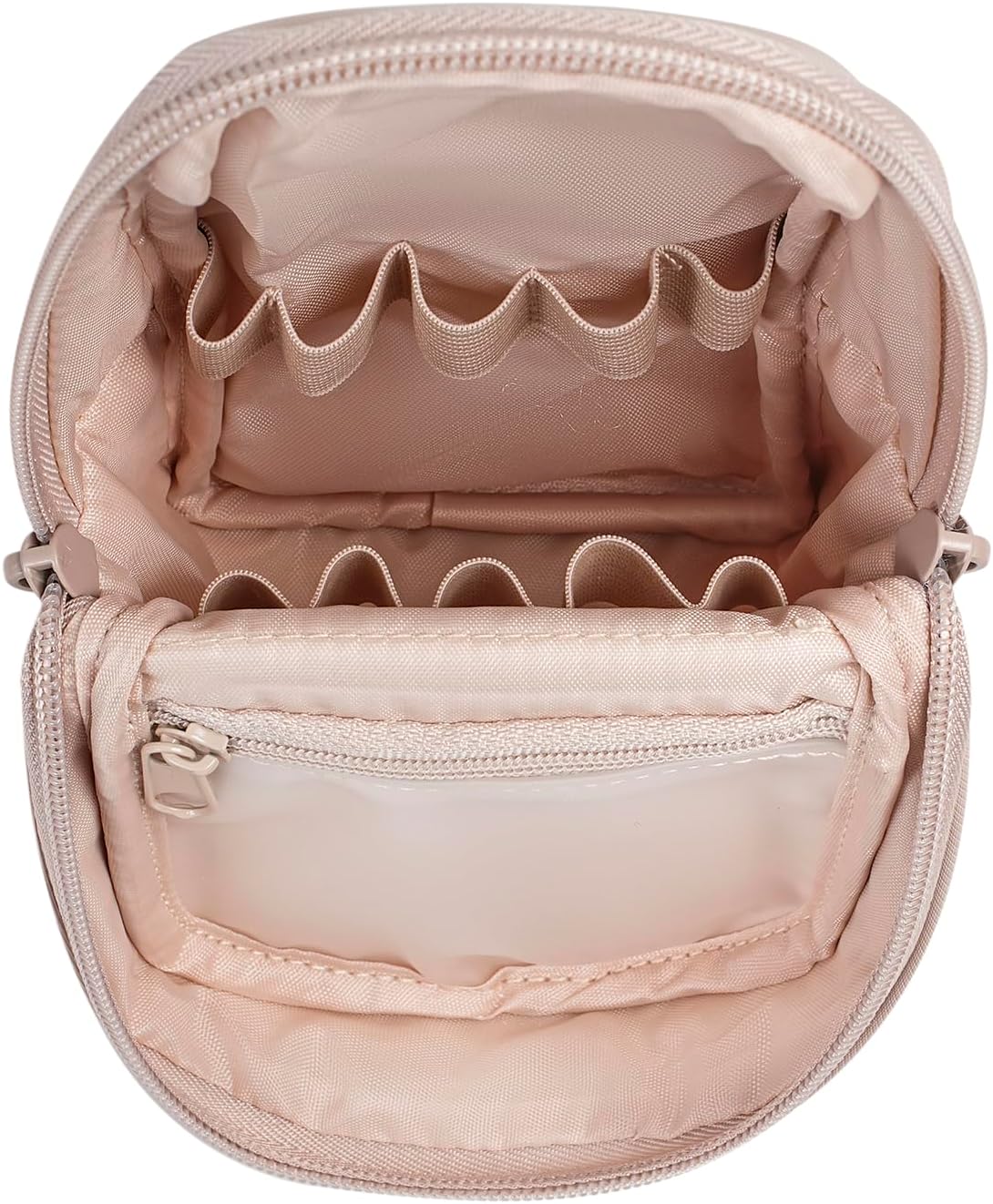 Travel Makeup Bag - Waterproof PU Leather Cosmetic Organizer with Compartments | Small Beige Brush Holder