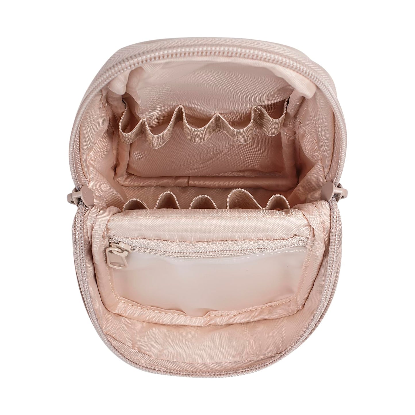 Lestikave Standing Travel Makeup Bag,Brush Holder, Small Waterproof PU LeatherMakeup Bag,Cosmetic Bag with Compartments,Portable Brush Storage Dustproof Bag Case(01Beige)