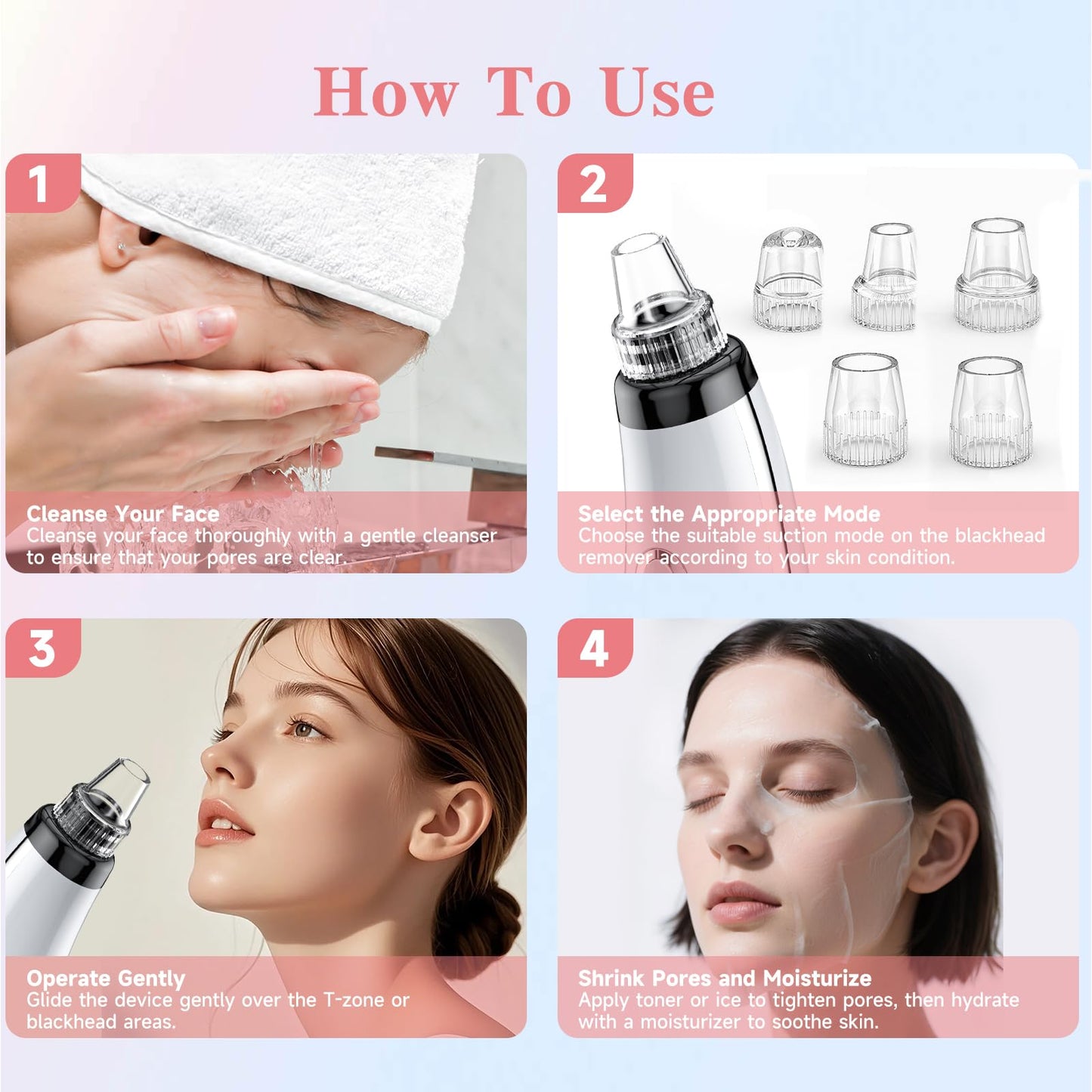 Blackhead Remover Pore Vacuum, Blackhead Vacuum, Facial Pore Cleaner with 5 Adjustable Suction Levels, 5 Probes, USB Rechargeable Pore Cleaner, Electric Comedone Whitehead Extractor Tools