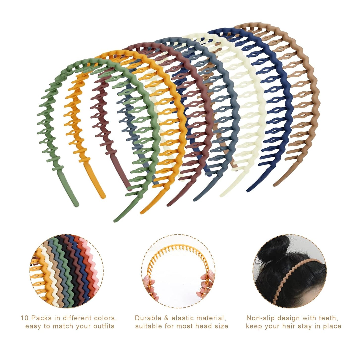 Plastic Hair Bands with Teeth - 10 Pack Non-Slip Comb Headbands for Women & Girls | Hair Accessories
