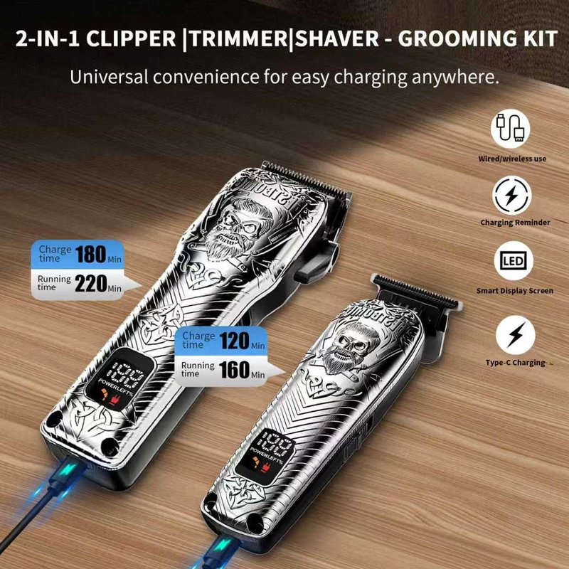 BESTBOMG Professional Cordless Mens Hair Clippers & Beard Trimmer Kits & Sets,Metal Hair Clippers Cutting Grooming Kit with Long Battery Life for Family Barber Use (Gray)