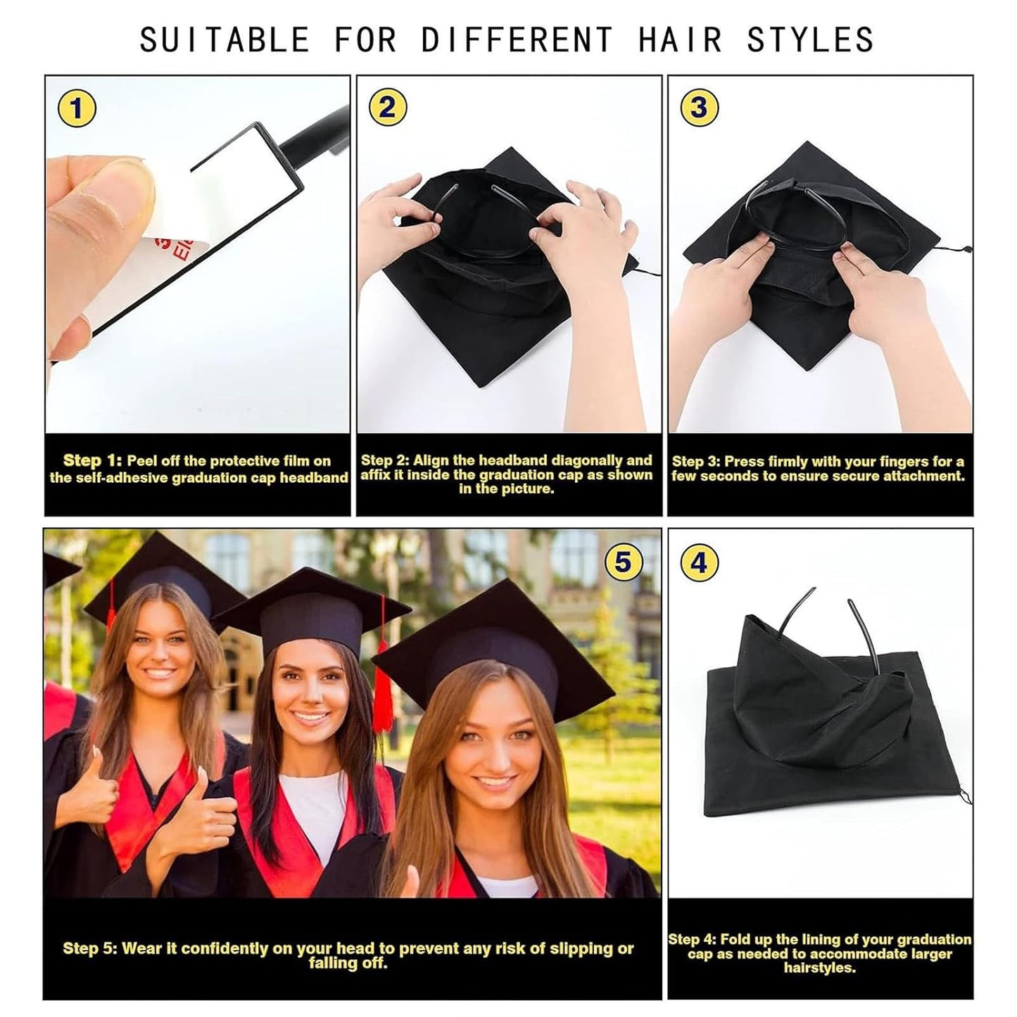 Graduation Cap Headband - Secure Hairband Holder for Graduates | Adjustable Fit for Women
