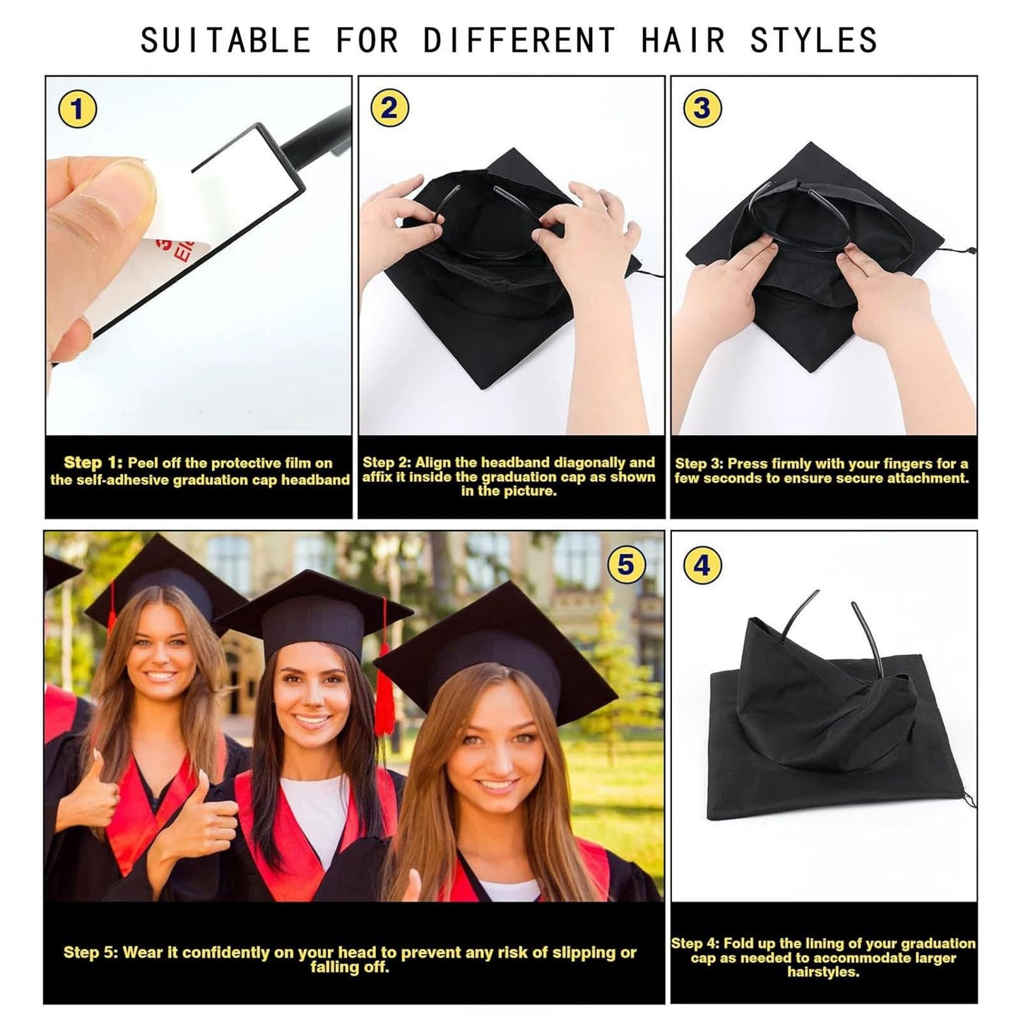Ecuupas Graduation Cap Headband Grad Cap Hairbands for Graduation Insert Grad Hat Headband Holder Secures Hat Accessories for Graduates, Students, Women