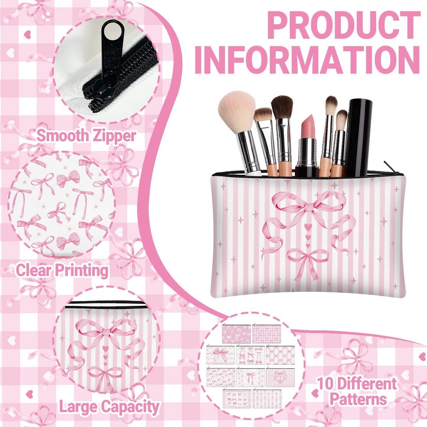 KOPOOEOE 30 Pcs Pink Bow Makeup Bags Coquette Cosmetic Zipper Pouches with Elegant Pink Bow Makeup Bag Bulk Canvas Cosmetic Travel Toiletry Pouch for Women Bridesmaids Wedding Favors