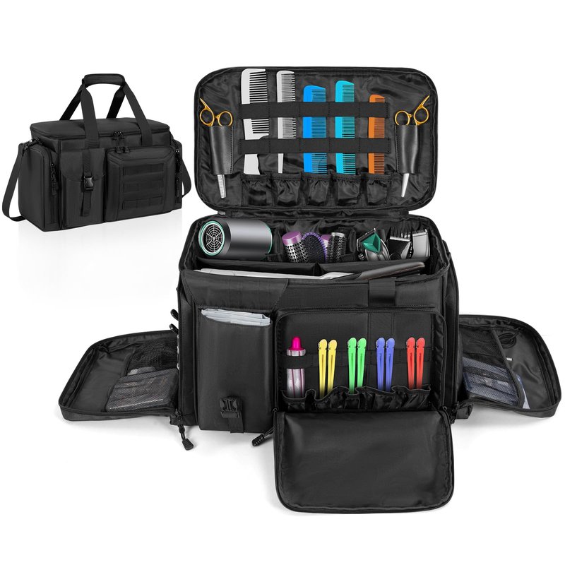 LASUK Barber Hairdresser Bag Supplies Bag with Adjustable Dividers, Barber Tools Storage Hair Clipper Case Organizer for Scissors Clippers Trimmers & Haircut Kits, Barber Travel Case