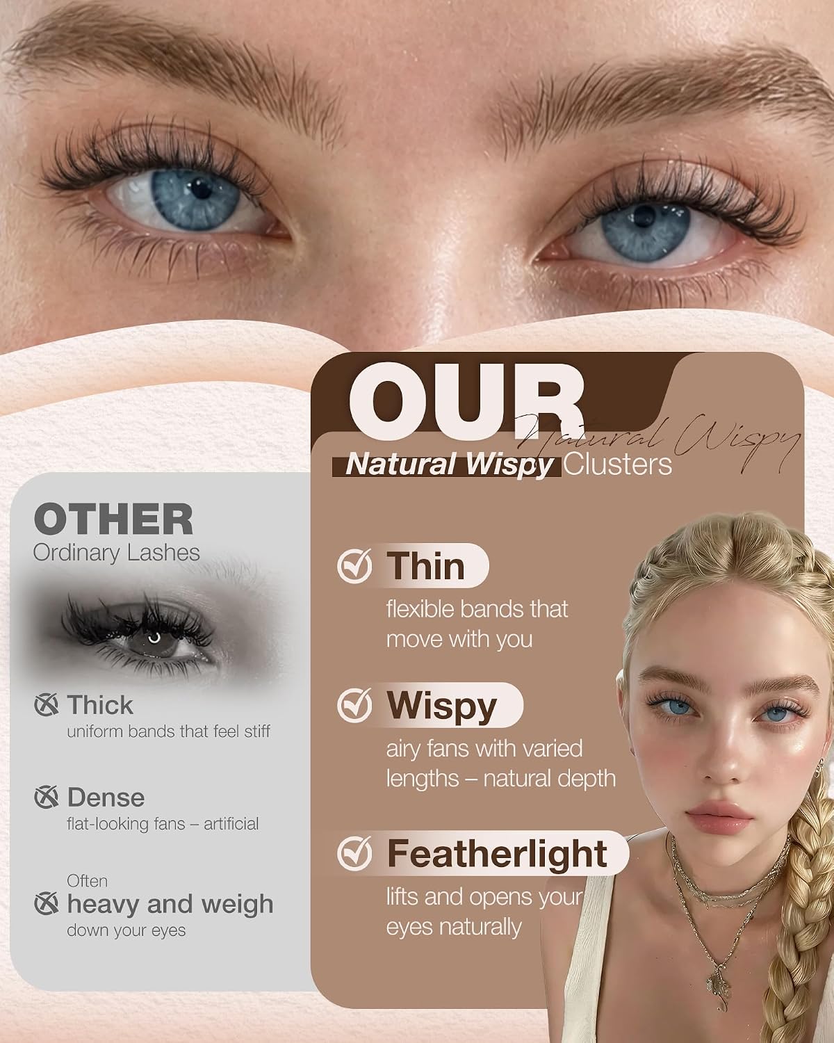 Wispy Eyelash Clusters - Natural Short Cluster Lash Extensions | 10-14mm DIY Individual Lashes