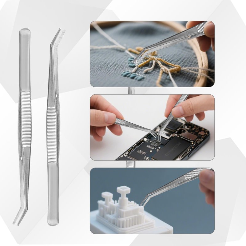 CONEHOY 12 Pcs Stainless Steel Tweezers Multipurpose Sewing Machine Forceps Bulk with Curved Serrated Tip for Crafting (Silver)