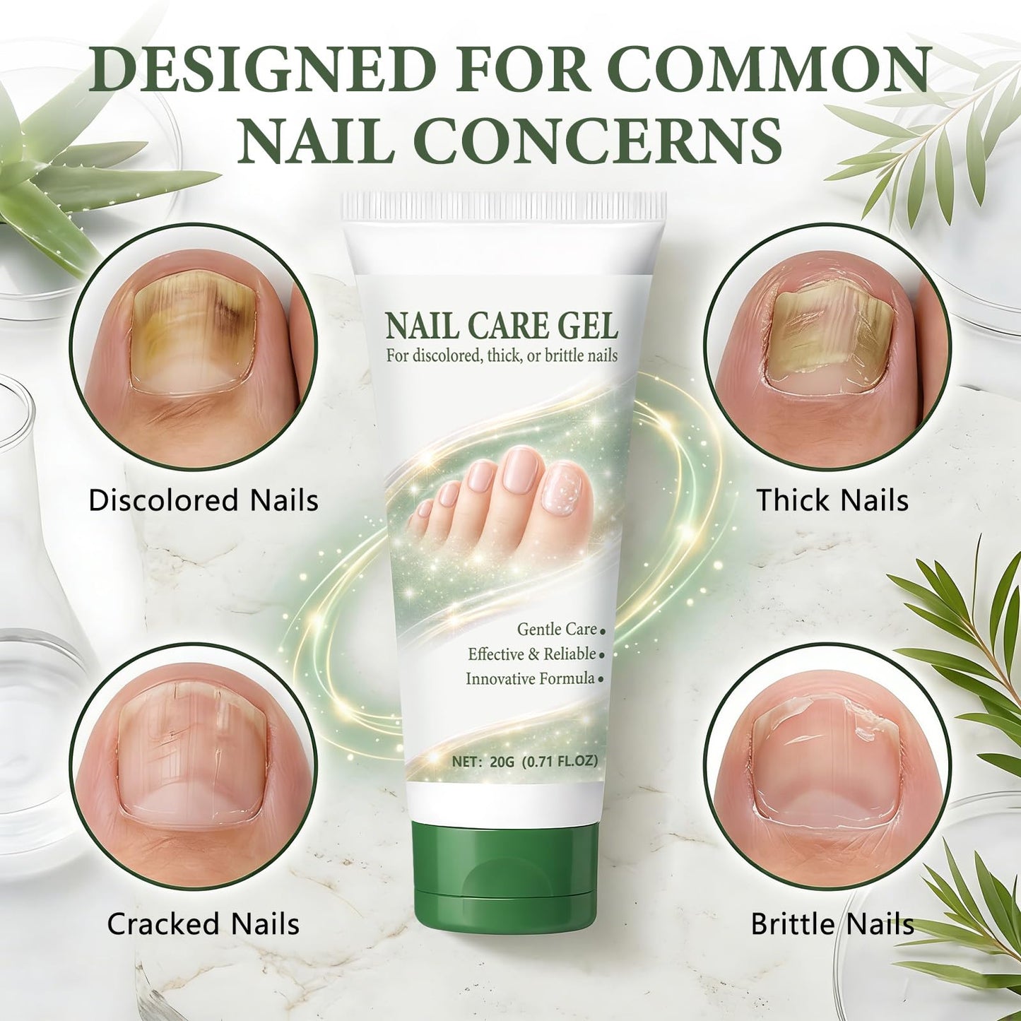 Nail Repair Gel, Nail Growth Serum, Toe Nail homFungusgo, Nail Strengthening Serum for Damaged, homBrittle & Thin Nails, Nourishing Formula, Fast Absorbing, Enhances Nail Appearance 20g