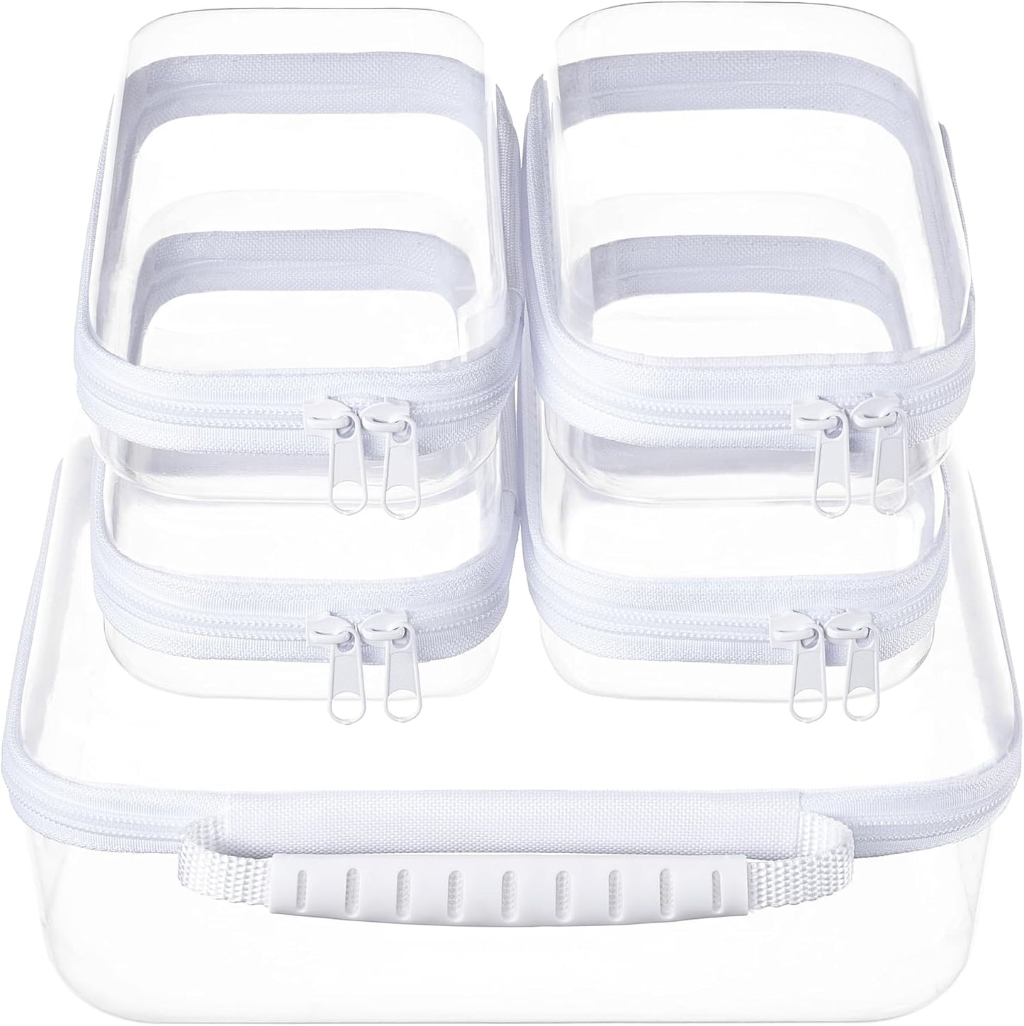 Clear Zipper Pouches - Hard Shell Toiletry Bag Set for Travel | 4 Pack, Black