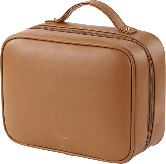 Travel Toiletry Bag for Women - Waterproof Makeup Organizer with Compartments | Portable Cosmetic Case in Brown