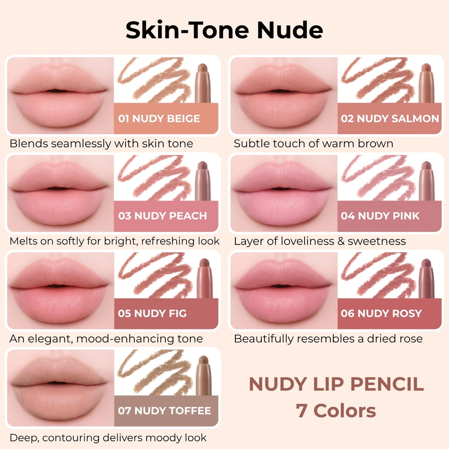 BBIA Nudy Lip Pencil - Natural Overlining & Contouring Lip Liner, Long-Lasting Smooth Velvet Finish, Multi-Use for Lip Base and Shaping, K-Beauty Precision Lip Definer Korean Makeup (05 NUDY FIG)