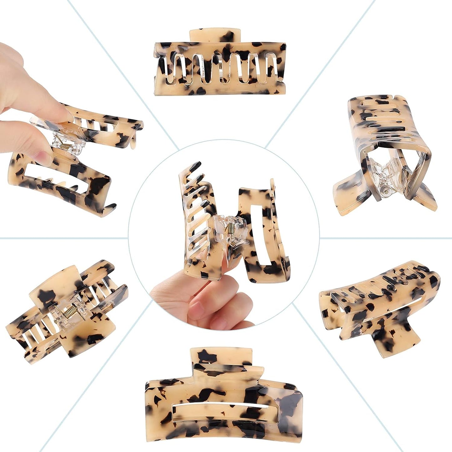 Hair Claw Clips - 8 Pack Tortoise Rectangle Barrettes | 3-Inch Fashion Clips for Women