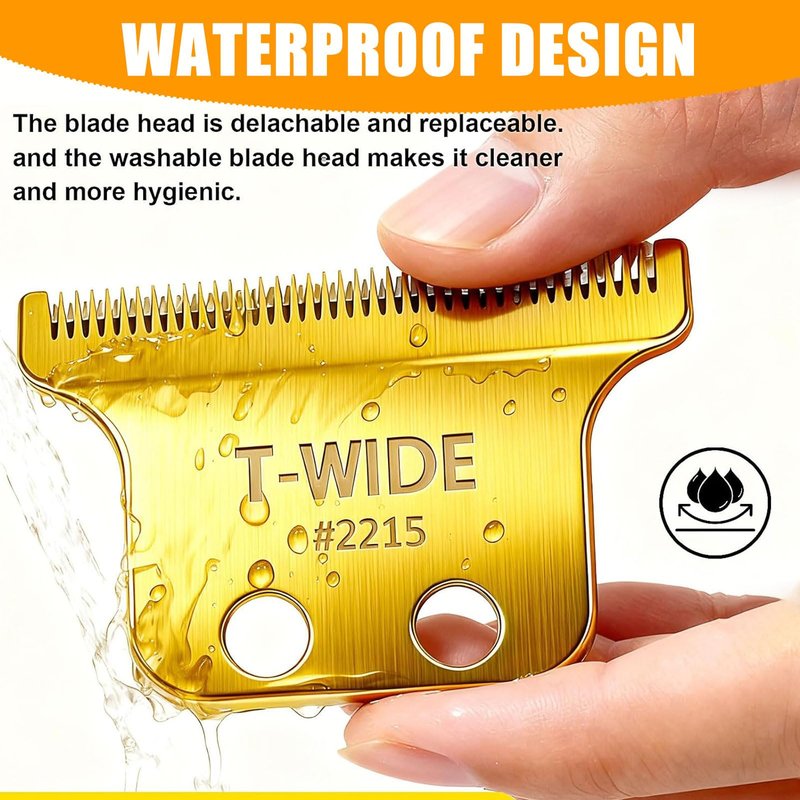 1 Pack 2215 Replacement T Wide Blades for Wahl 5 Star Detailer Li Trimmer 8081 and 8171 - Adjustable Stainless-steel Zero-Gap Trimmer Blade (Golden-1)