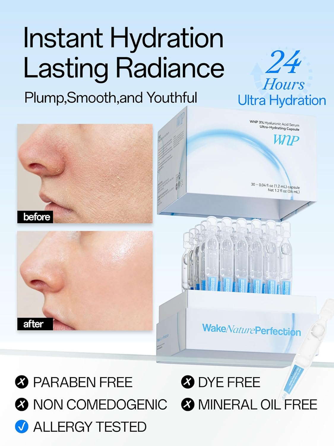 Hyaluronic Acid Serum 3% for Face - 4D Multi-Layer Hydration | Ultra Hydrating Anti-Aging Moisturizer | 30 Single-Use Vials