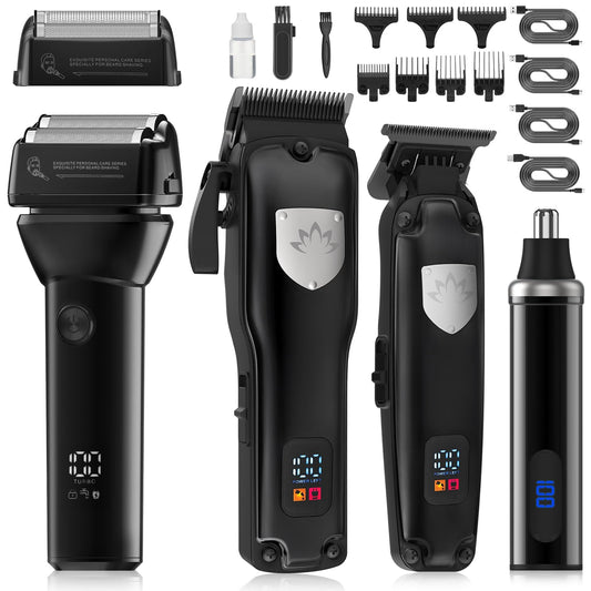 Dumite Hair Clippers for Men,Professional Cordless Barber Trimmer Set,Nose and Ear Hair Trimmer,Clipper and Trimmers Set USB Rechargeable Hair Cutting Grooming Kit-LED Display (Gray)