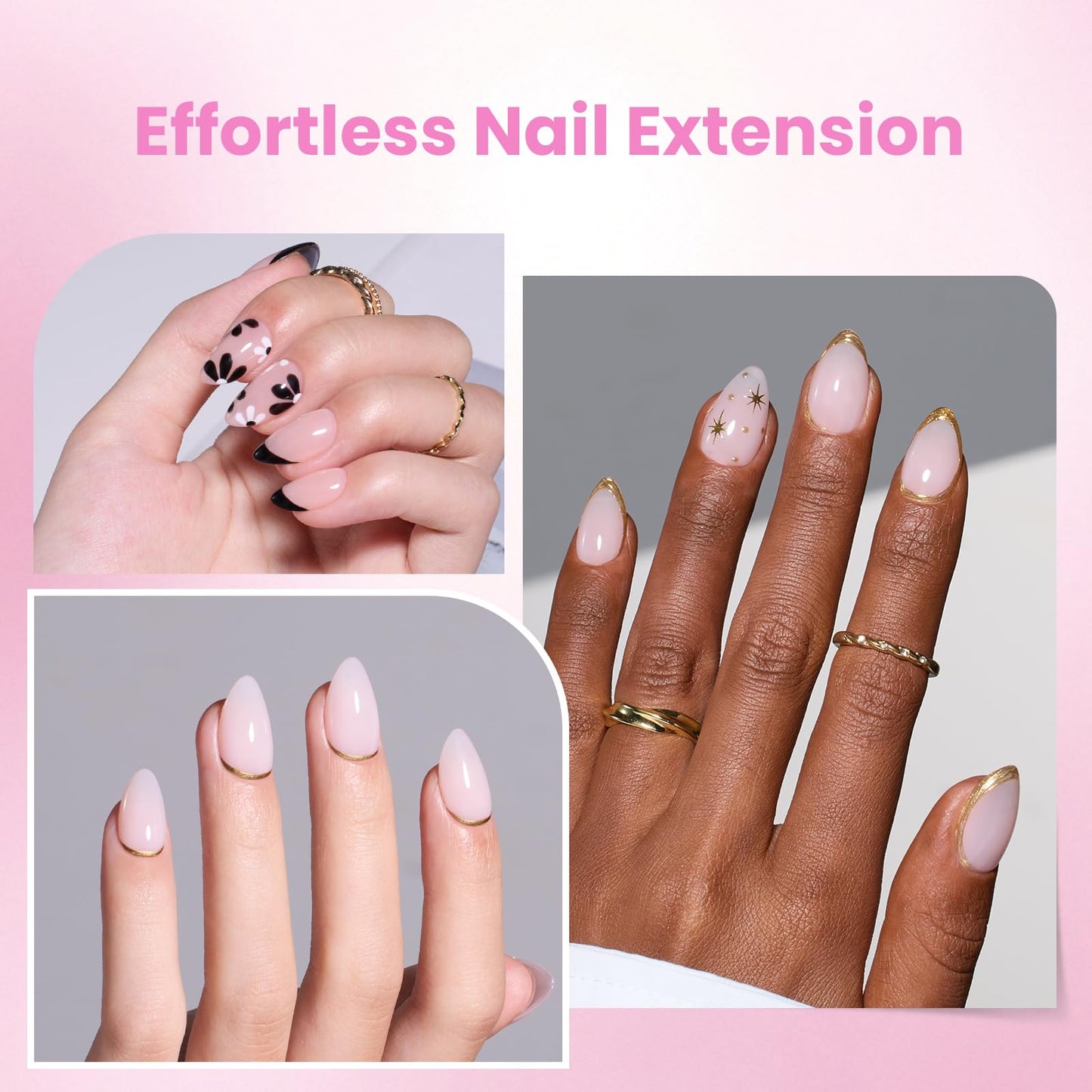 Beetles Tipex Lite Apex Nail Tips Kit, Short Almond, 192pcs 16 Sizes,with Solid Nail Glue, Base & Top Coat, Mini UV Lamp, Nail Clipper & Cuticle Nipper, for DIY Salon-look Extensions Kit
