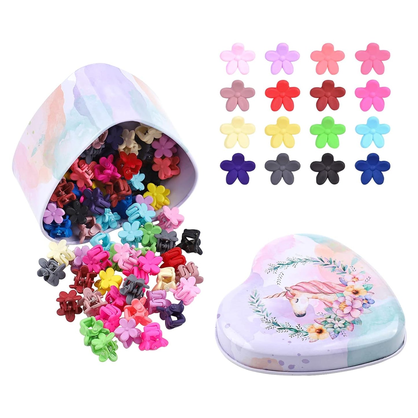 128pcs Baby Girls Hair Clips - Mini Claw Clips in Flower & Butterfly Styles | Hair Barrettes with Organizer Box