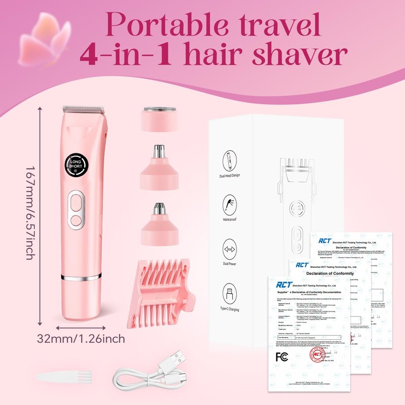 Bikini Trimmer for Women|Hair Removal Shaver - Painless Electric Razor, Cordless Body Shaver for Travel, Replaceable Lady Facial Razor|Trim Nasal/Eyebrows, IPX7 Waterproof&Easy Cleaning, Ceramic Blade