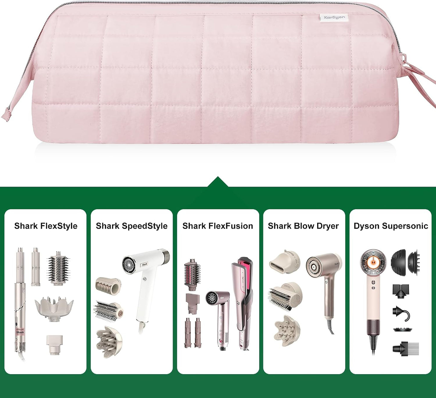 Dyson Airwrap Travel Bag Organizer - Stylish Pink Case for Hair Tools & Accessories | Fits Shark Hair Dryer & Revlon Attachments