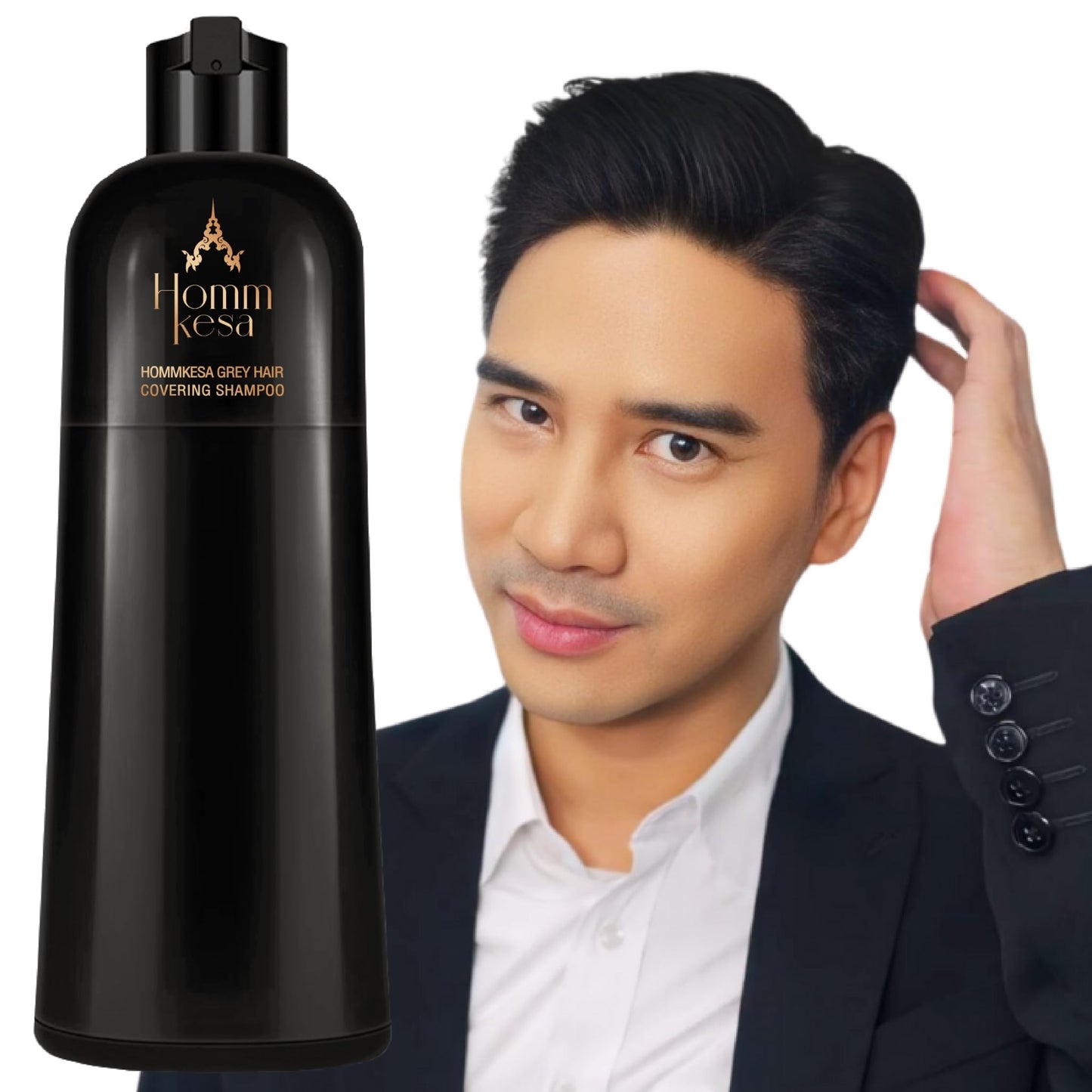 Hommkesa Gray Hair Covering Shampoo | 3-in-1 Hair Dye Shampoo for Gray Hair, Natural Black, 10.15 fl oz