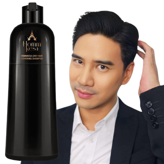 Hommkesa Gray Hair Covering Shampoo | 3-in-1 Hair Dye Shampoo for Gray Hair, Natural Black, 10.15 fl oz