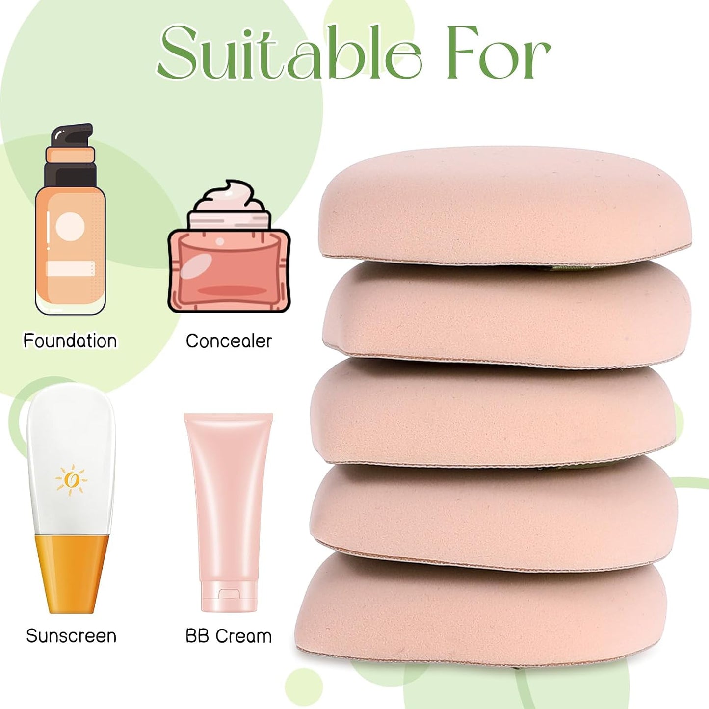 Makeup Sponges - 5 Pcs Latex-Free Foundation Applicators | Soft, Reusable Cushion Puff for Liquid Makeup