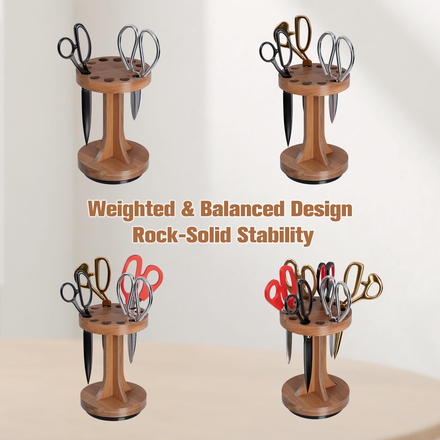 MTGSTOCL Wooden Rotating Scissor Holder,12-Slot Shear Holder with 360° Swivel Base ,Perfect for Sewing ,Quilting , Crafts,Stylists &Hairdressers