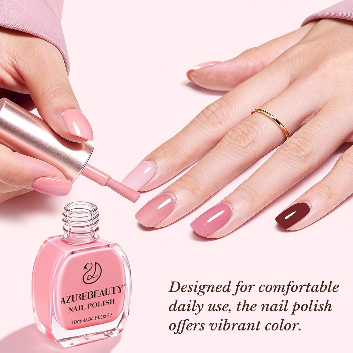 Pink Nail Polish Set - 4 Glossy Shades for Natural Nails | DIY Manicure Gift for Women