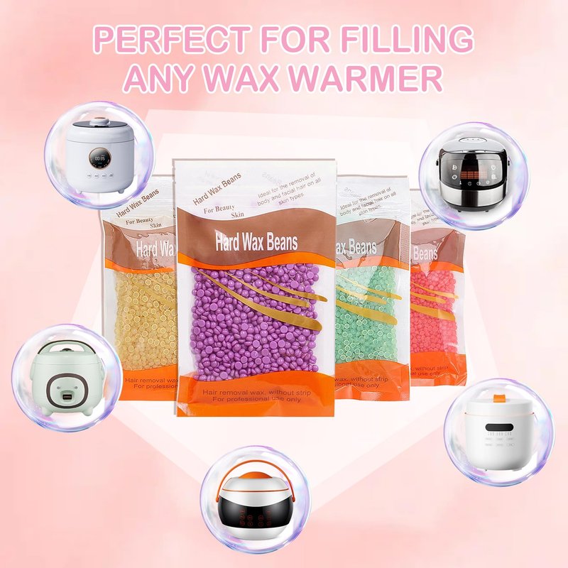 4 Packs Hard Wax Beads for Hair Removal,Gentle Waxing Beads for Full Body,Face,Underarm,Bikini and Legs,Long Lasting Hair Removal Waxing Kit with 10 Wax Scraper Sticks