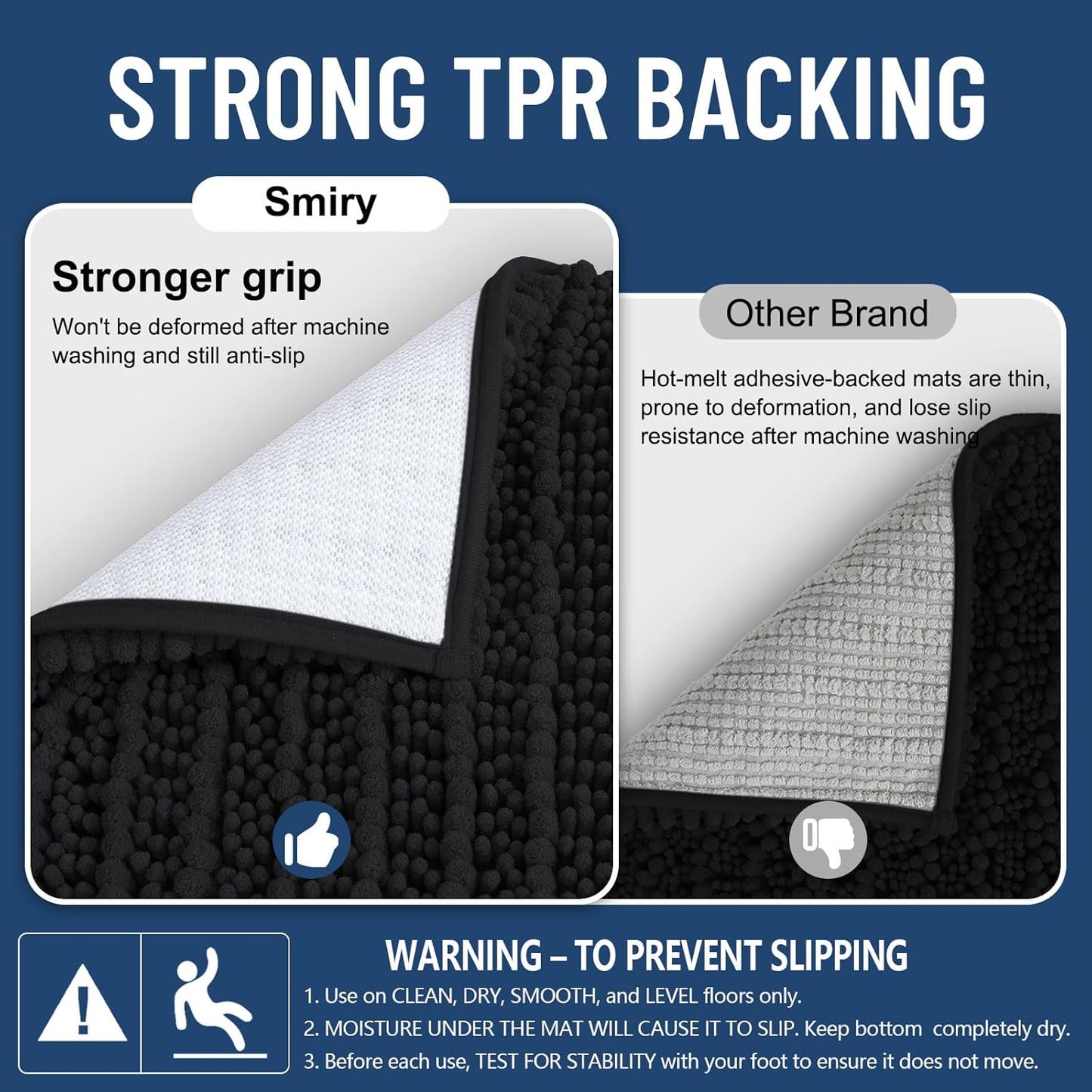 Extra Soft Chenille Bathroom Rugs - Non-Slip, Quick Dry | 24x16 Black Bath Mat