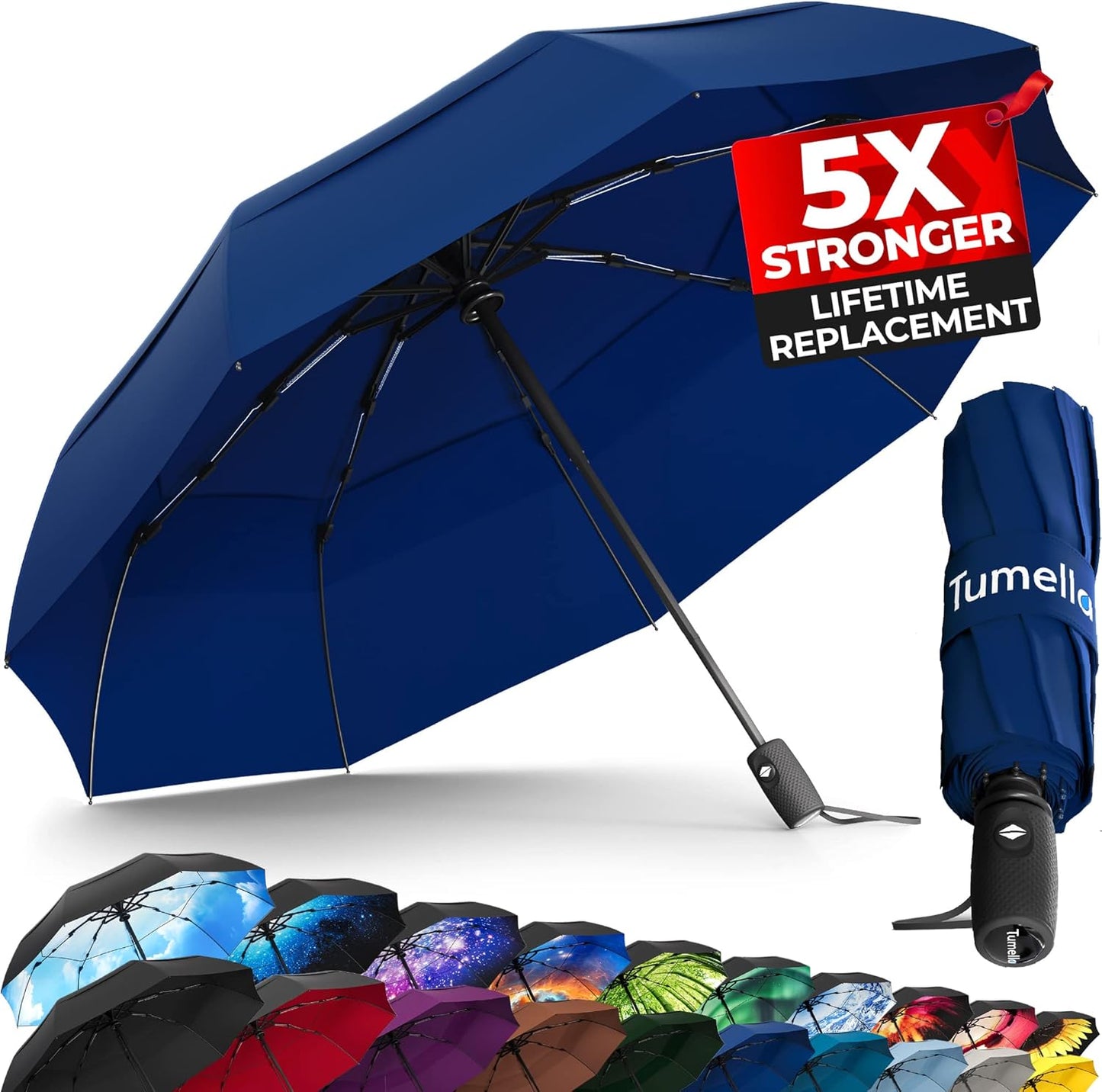 Strongest Windproof Travel Umbrella - Compact, 100MPH Tested | Lightweight, Automatic Folding, One-Handed Use