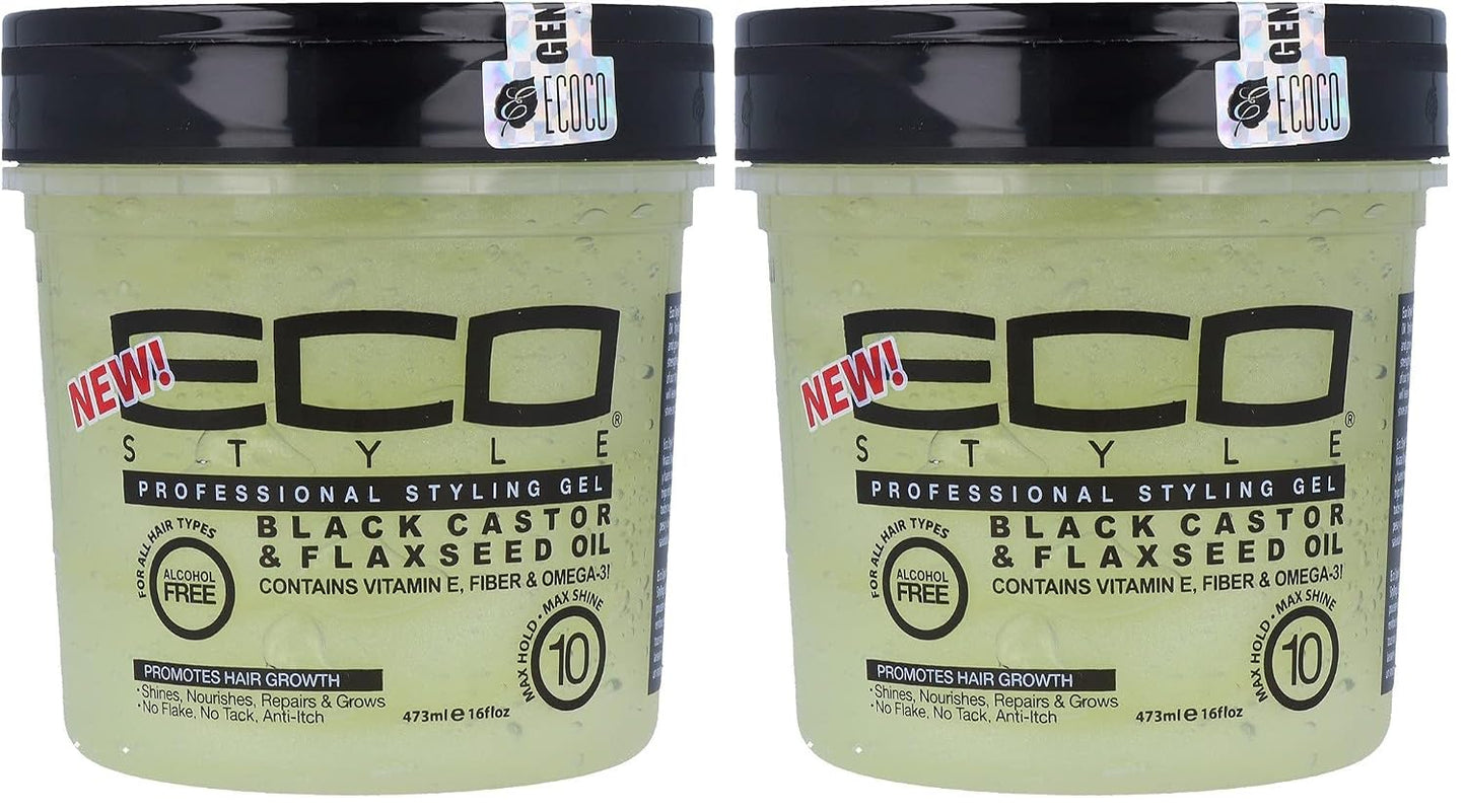 Eco Style Black Castor & Flaxseed Oil Gel - Nourishing Hair Styling - 8 oz | Weightless Hold & Shine