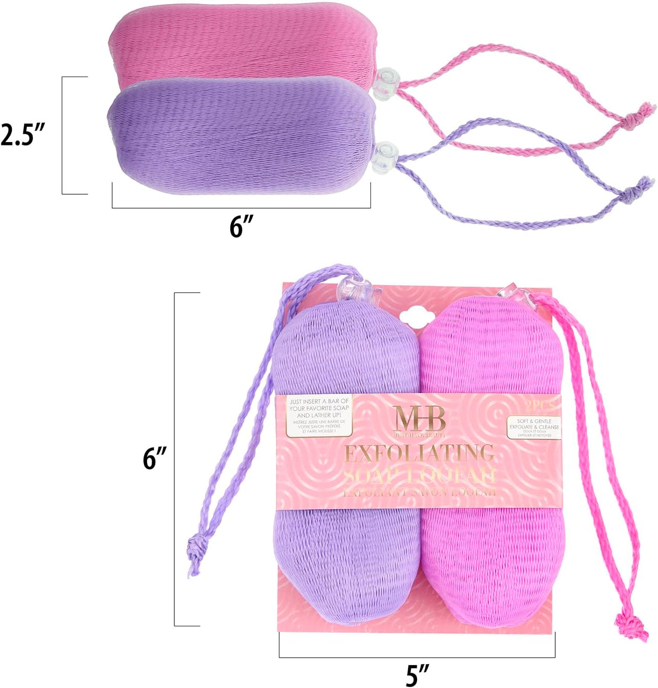 Exfoliating Soap Loofah Set - Soft & Gentle Body Scrubber for Deep Cleansing | 2-Piece Purple Bath Accessory