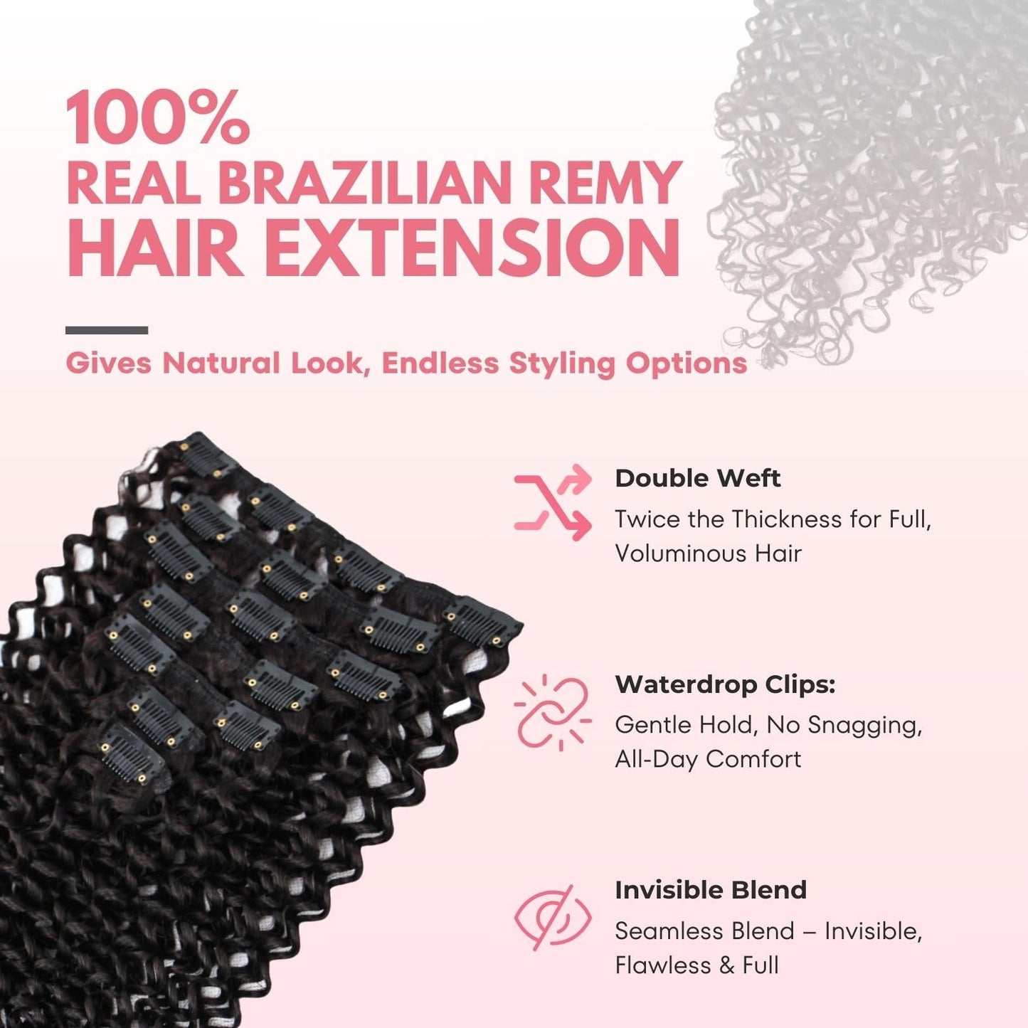 SIYUSI Kinky Curly Clip In Hair Extensions, 3C 4A 100% Brazilian Remy Human Hair Clip Ins, Invisible & Scalp-Friendly, Natural Black Color, 3.52oz, 7Pcs 18 Inch