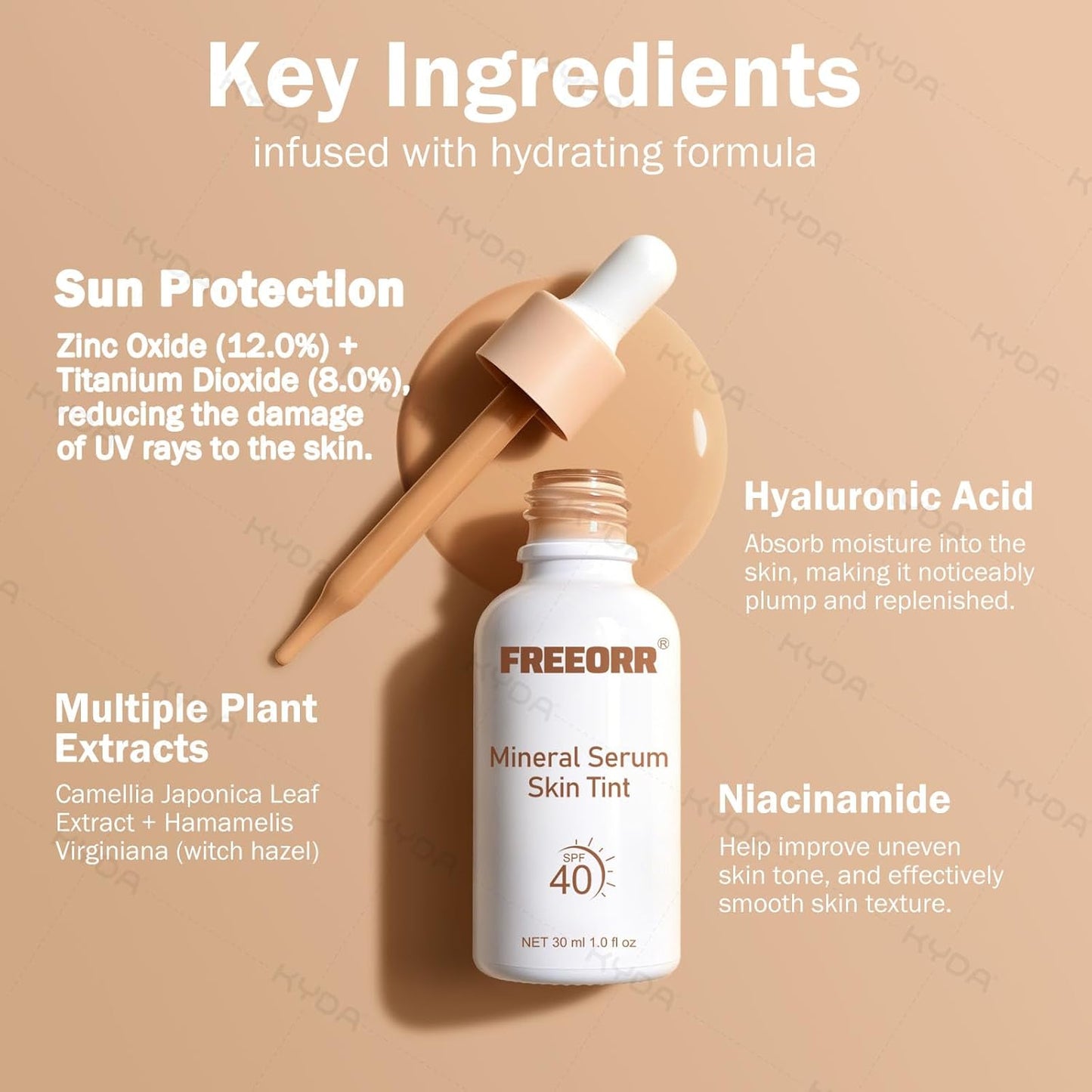 KYDA SPF 40 Color Changing Foundation - Mineral Serum Skin Tint for Mature Skin | Mirage Shade Adjusting Makeup