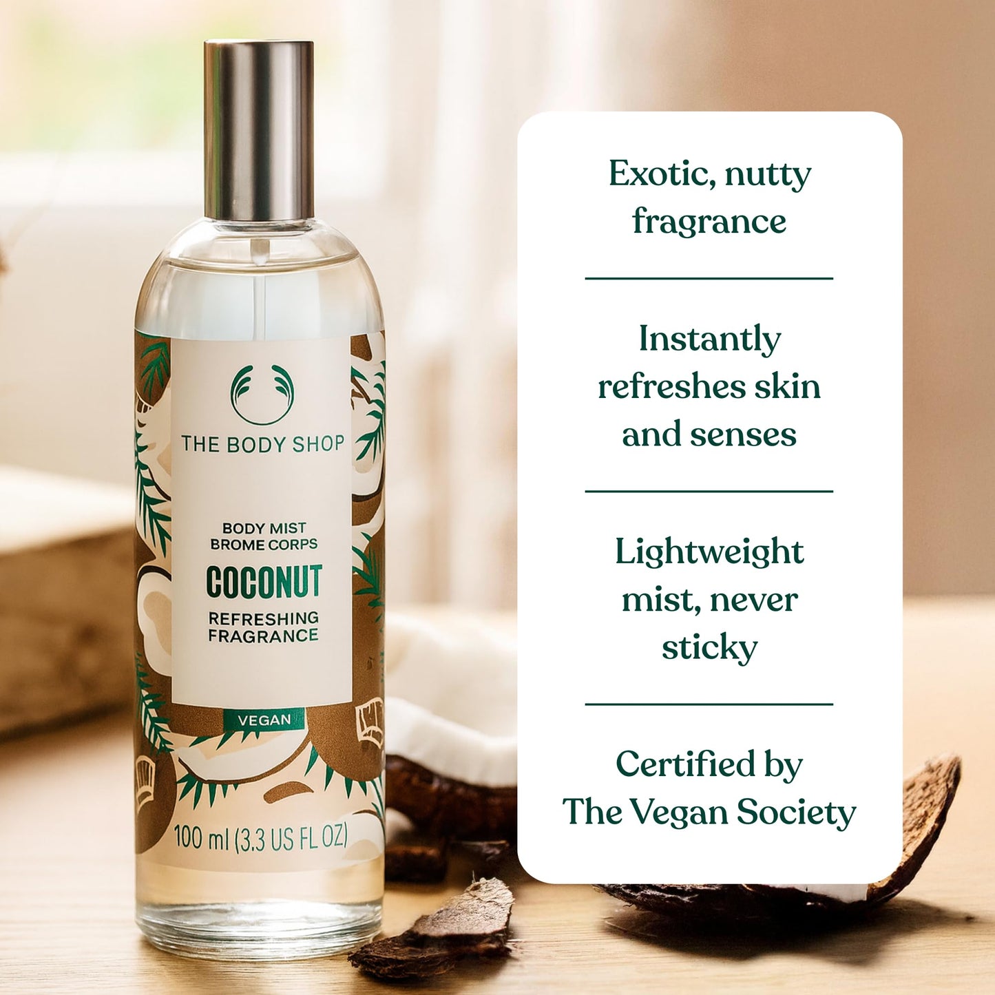 The Body Shop Coconut Body Mist – Refreshes and Cools with a Tropical Scent – Vegan – 3.3 oz