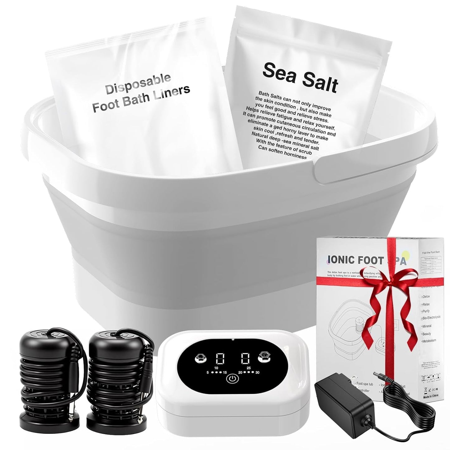 Ionic Foot Bath Detox Machine - Home Spa Foot Soak Tub with 2 Arrays & 80 Liners | Folding Design for Easy Storage