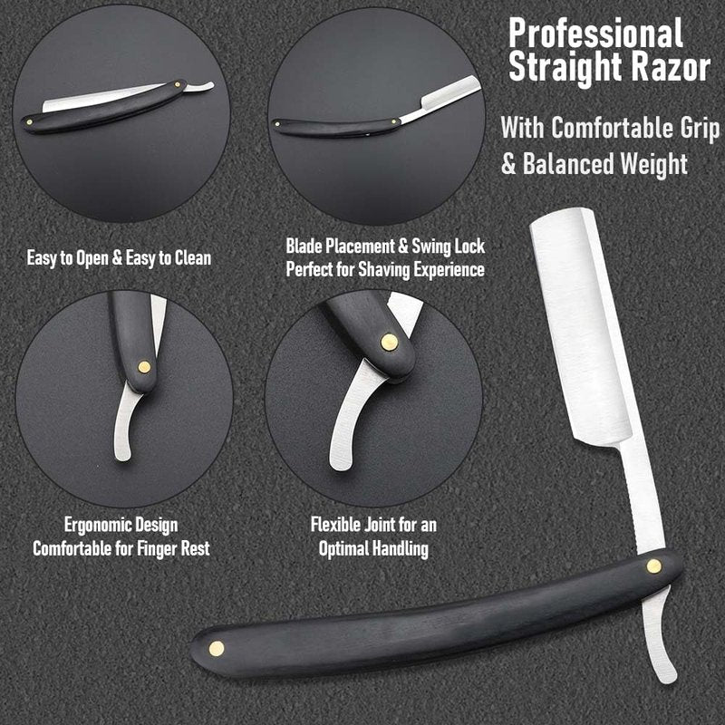 Professional Straight Edge Barber Razor,Straight razors for men, Premium Stainless Steel Shaver Razor with Shaving Strop for Men Home & Salon Grooming Using (NO.188)