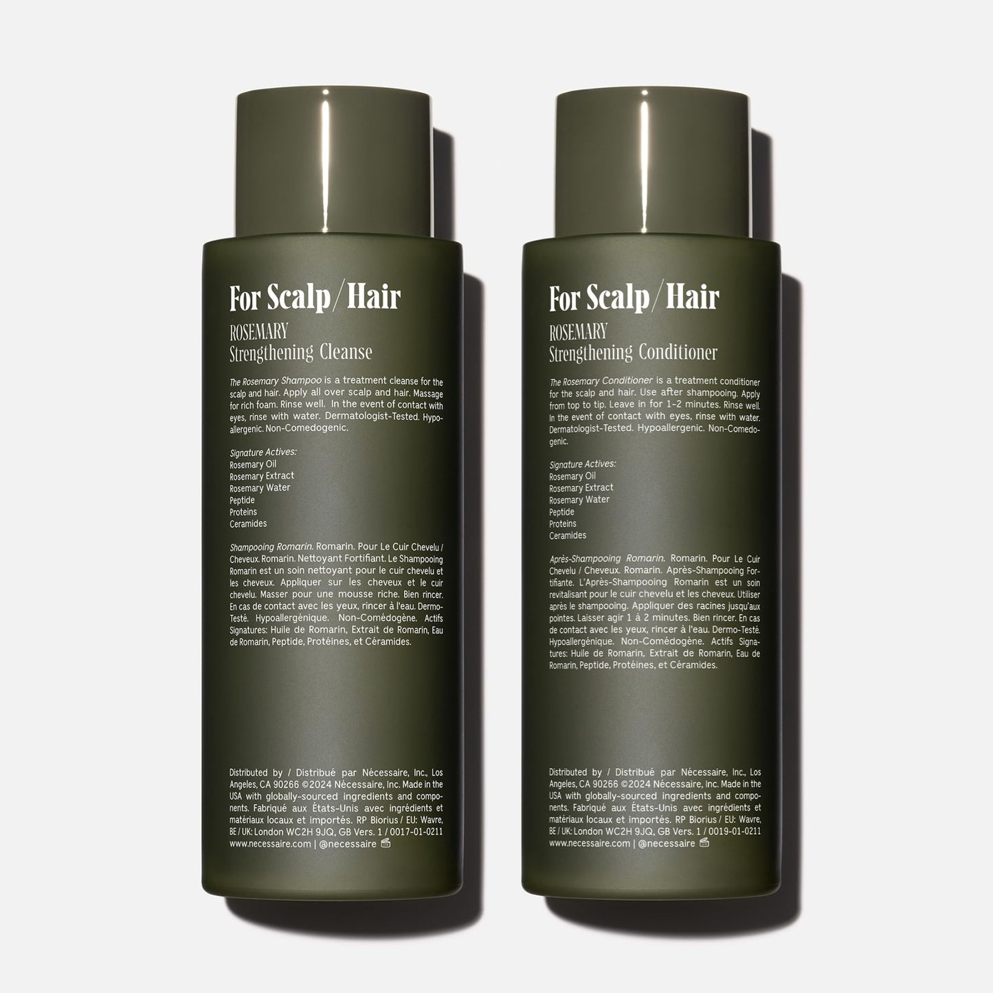Nécessaire Rosemary Hair Duo | Multi-Protein Strengthening Rosemary Shampoo and Conditioner Set For Thinning Hair. For Women + Men. Free Of Sulfates. Color-Safe. 250 ml / 8.4 oz