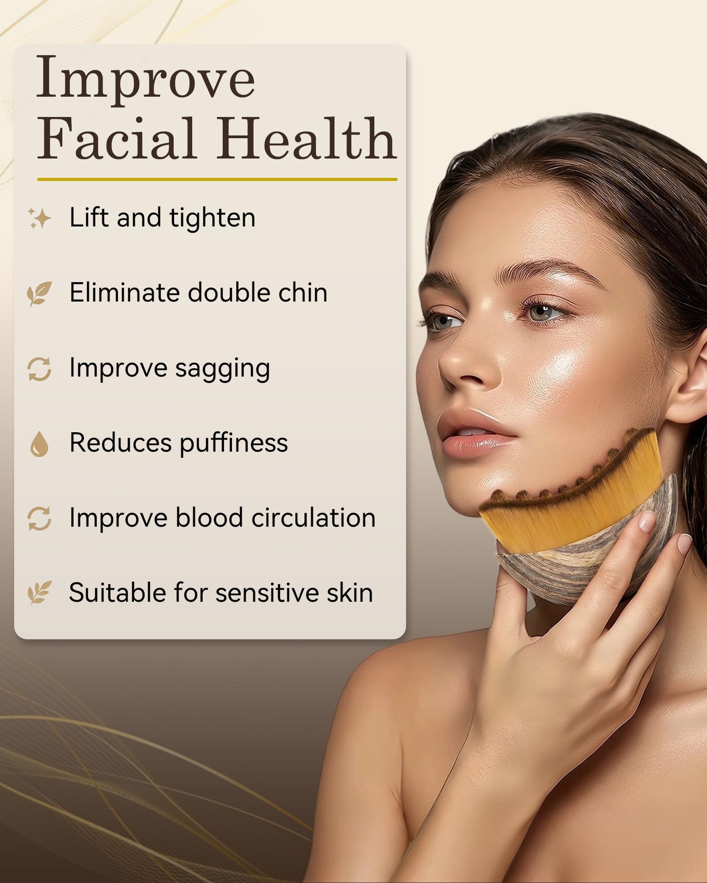 2Pcs Lymphatic Contour Face Brush,Lymphatic Drainage Brush with Super Soft Bristles,Lymphatic Face Brush to Reduce Puffiness & Define Jawline,Face Sculpting Brush with Hypoallergenic Ergonomic (Beige)