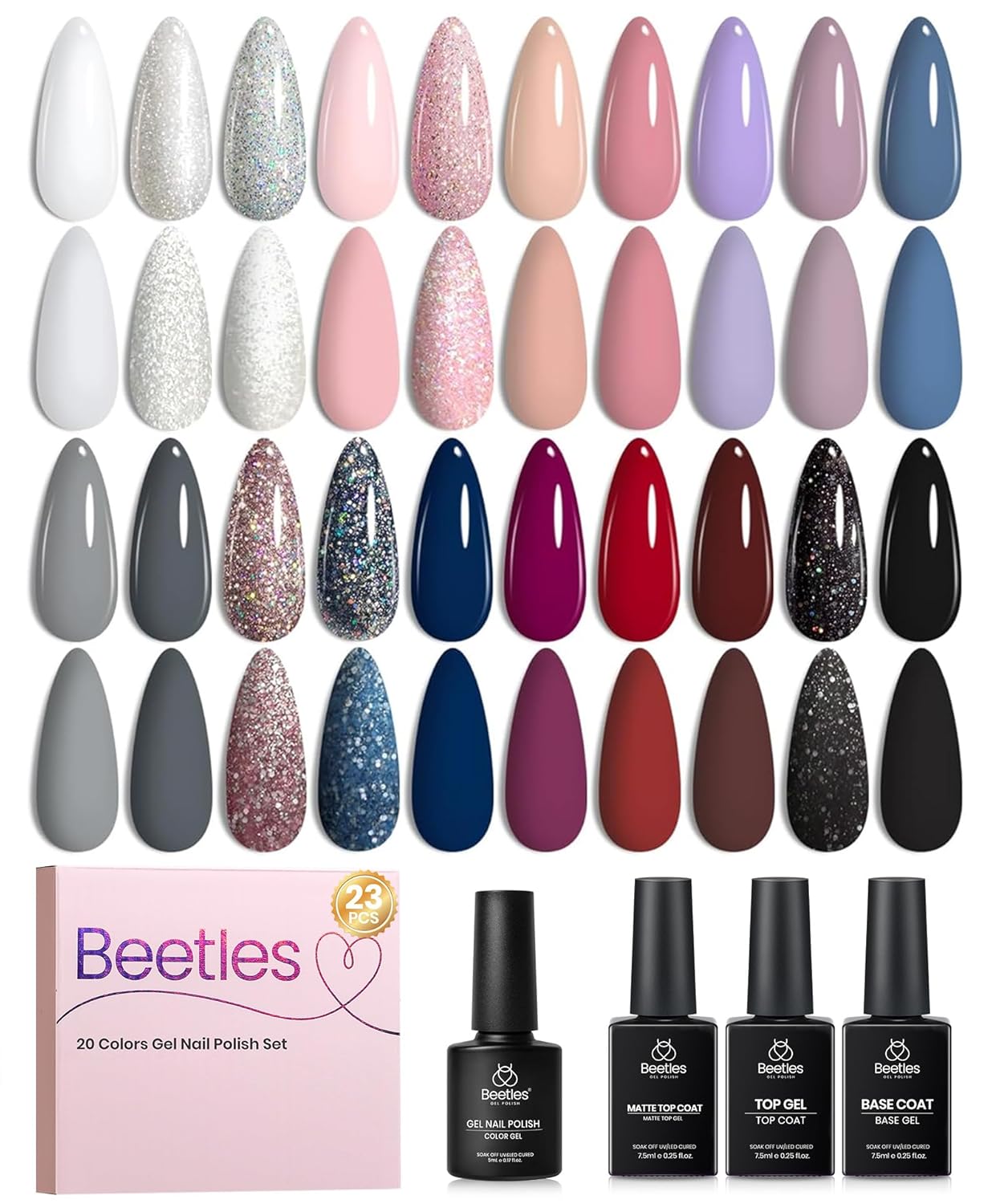 Beetles Gel Nail Polish Set - Modern Muse Collection with 3 Colors & Base/Top Coat | Soak Off UV Gel