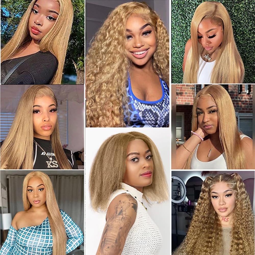 18 20 22 Inch #27 Honey Blonde Bundles Human Hair 3 Bundles Brazilian Remy Hair 50 Grams/Bundle 10A Grade Unprocessed Virgin Hairs Blonde Yaki Straight Bundle Weaves Extensions