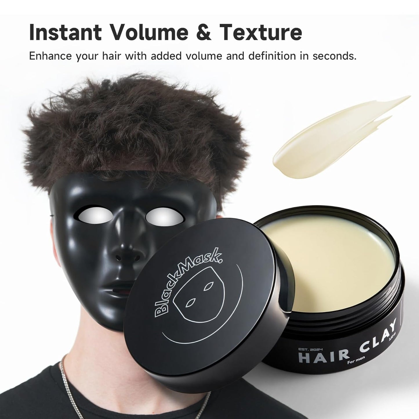 Hair Clay for Men - Black Matte Finish, Strong Hold & Volume | 3.52 oz Styling Clay